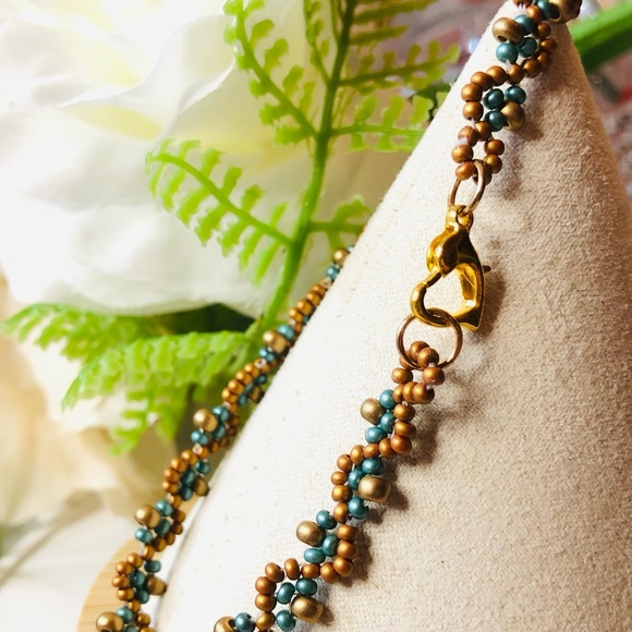 Cinnamon Green Gold Beaded Bracelet Braided Woven Fashion minimalist NEW - Picture 5 of 5